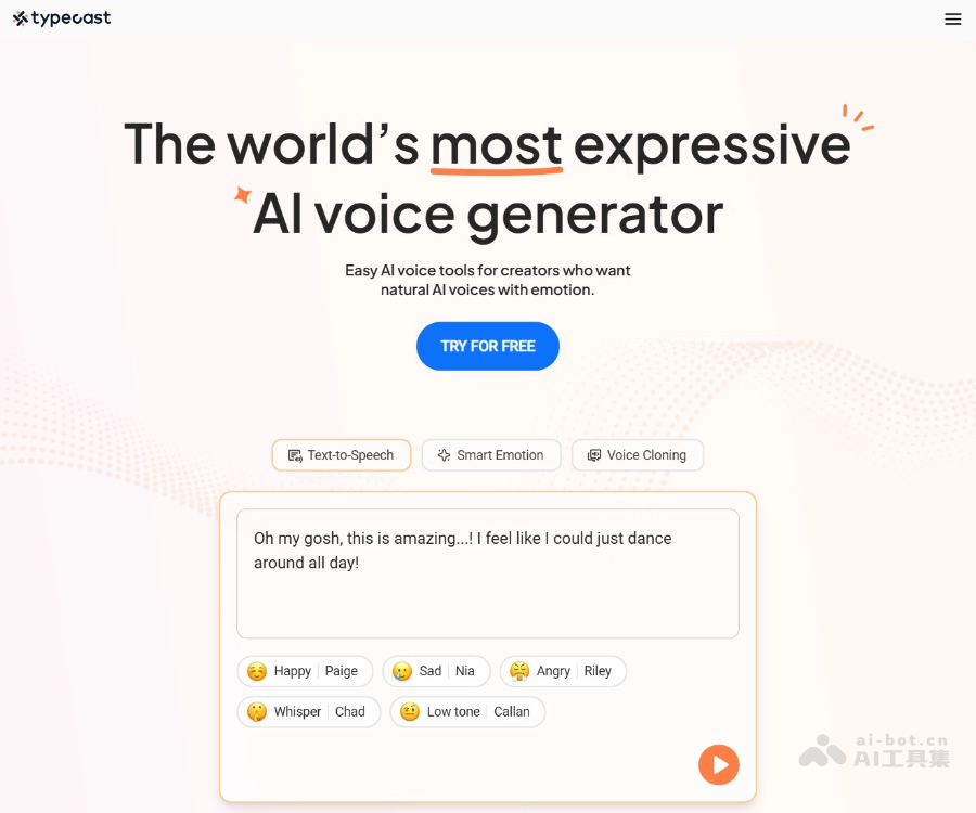 Typecast AI 情感语音生成器