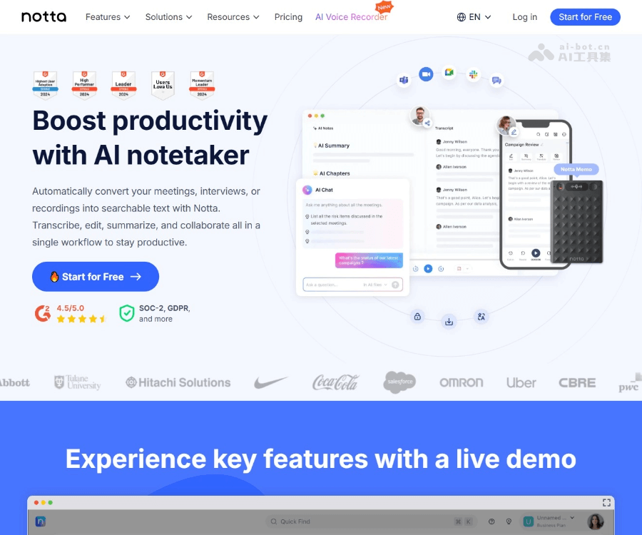 Notta AI 智能会议记录与转写平台