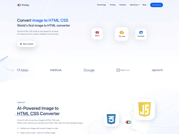 Fronty：AI 图像转 HTML/CSS 在线网站生成器