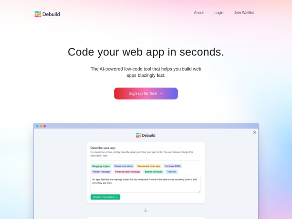 Debuild:AI驱动的Web应用与界面快速生成平台