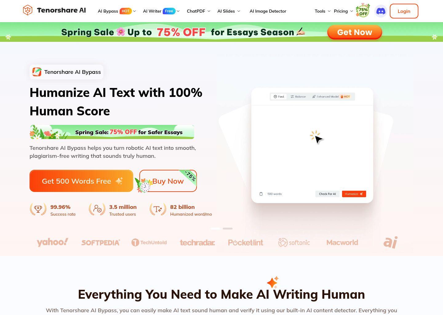 Tenorshare AI：多合一AI写作、人性化改写与文档总结工具