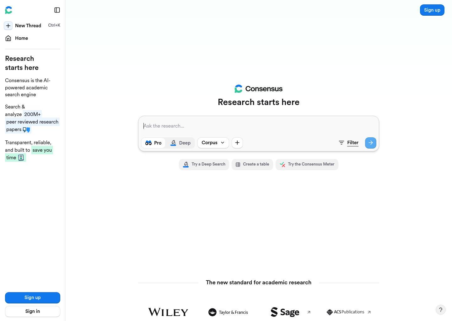 Consensus 学术研究 AI 搜索平台