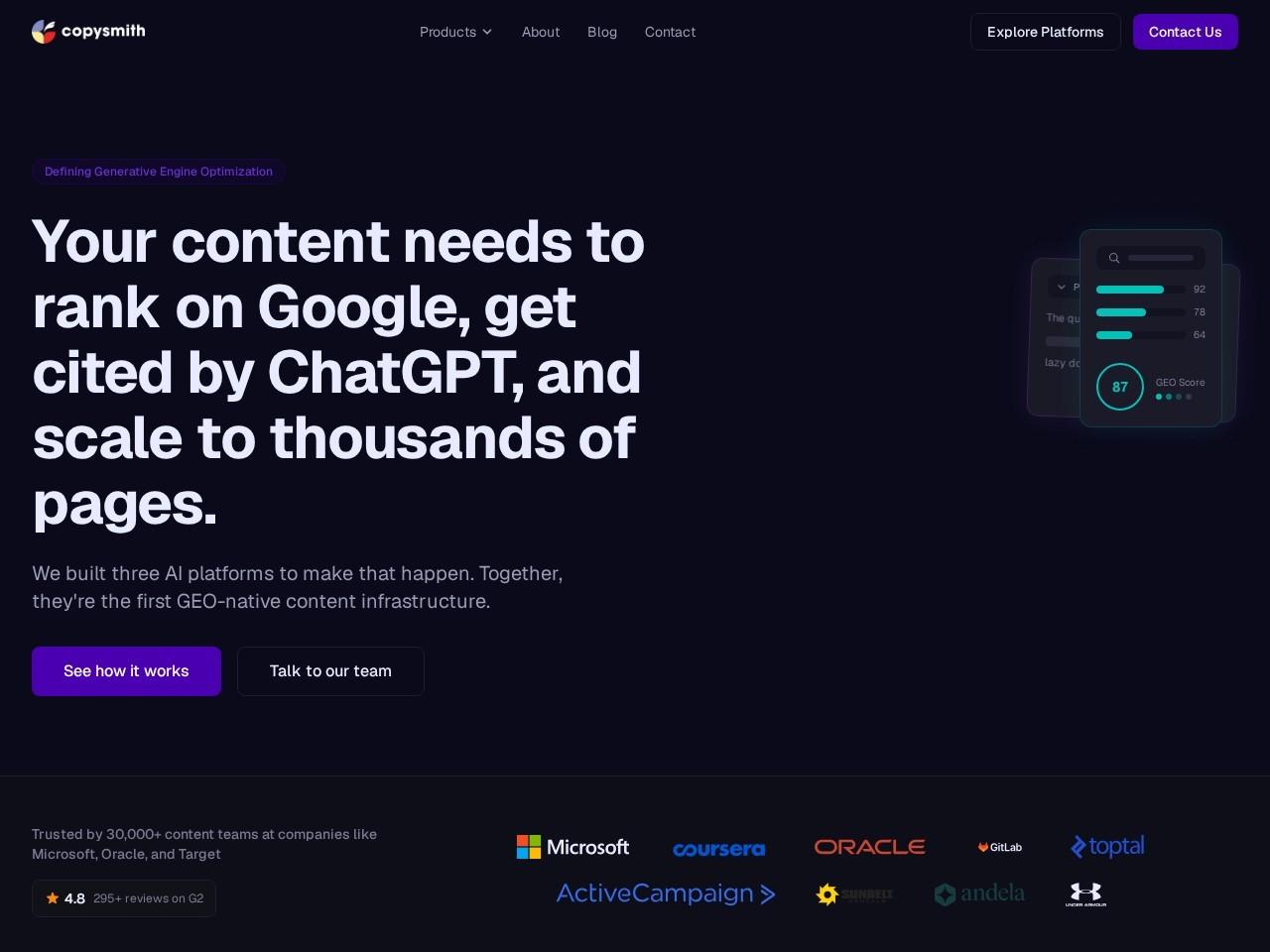 Copysmith：面向AI搜索时代的内容与GEO平台生态（Frase / Describely / Rytr）