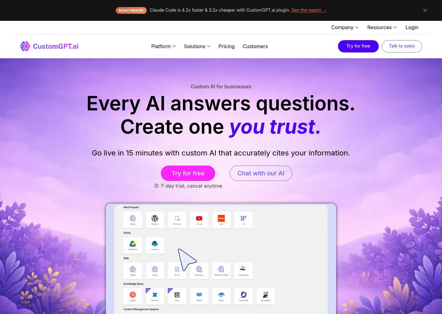 CustomGPT.ai：基于自有内容打造企业级定制GPT智能体平台
