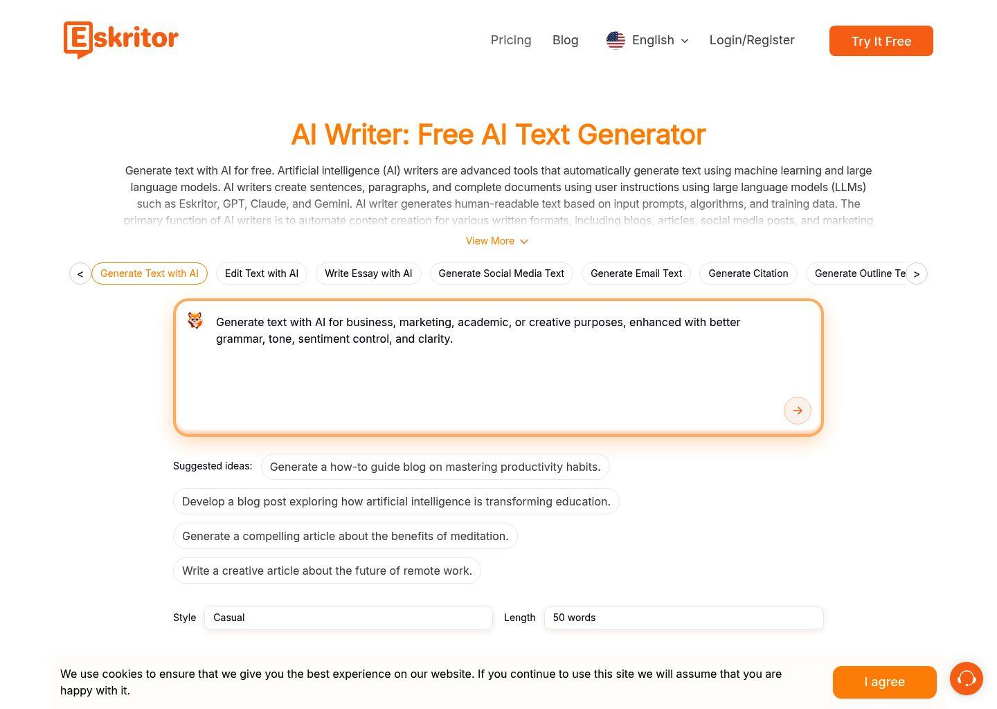 Eskritor AI Writer：智能AI内容生成与写作助手