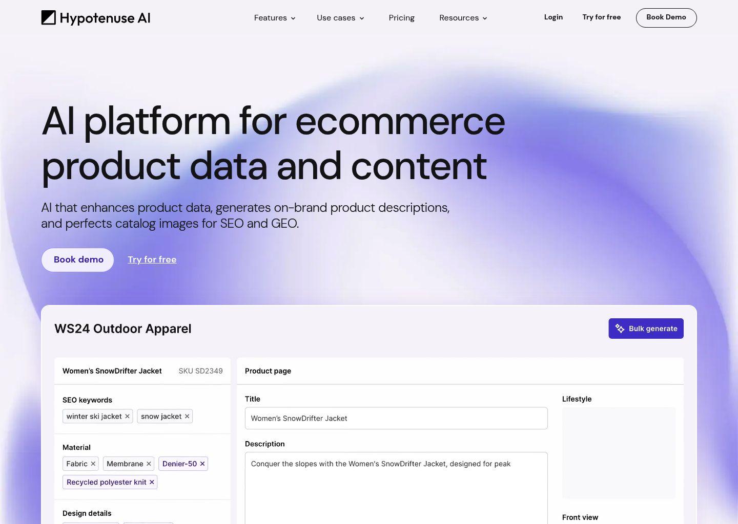 Hypotenuse：电商产品数据与内容的AI平台（文案生成+数据补全+图片优化）