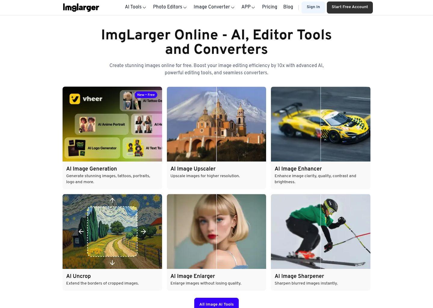 Imglarger 在线 AI 图片放大增强与编辑转换工具