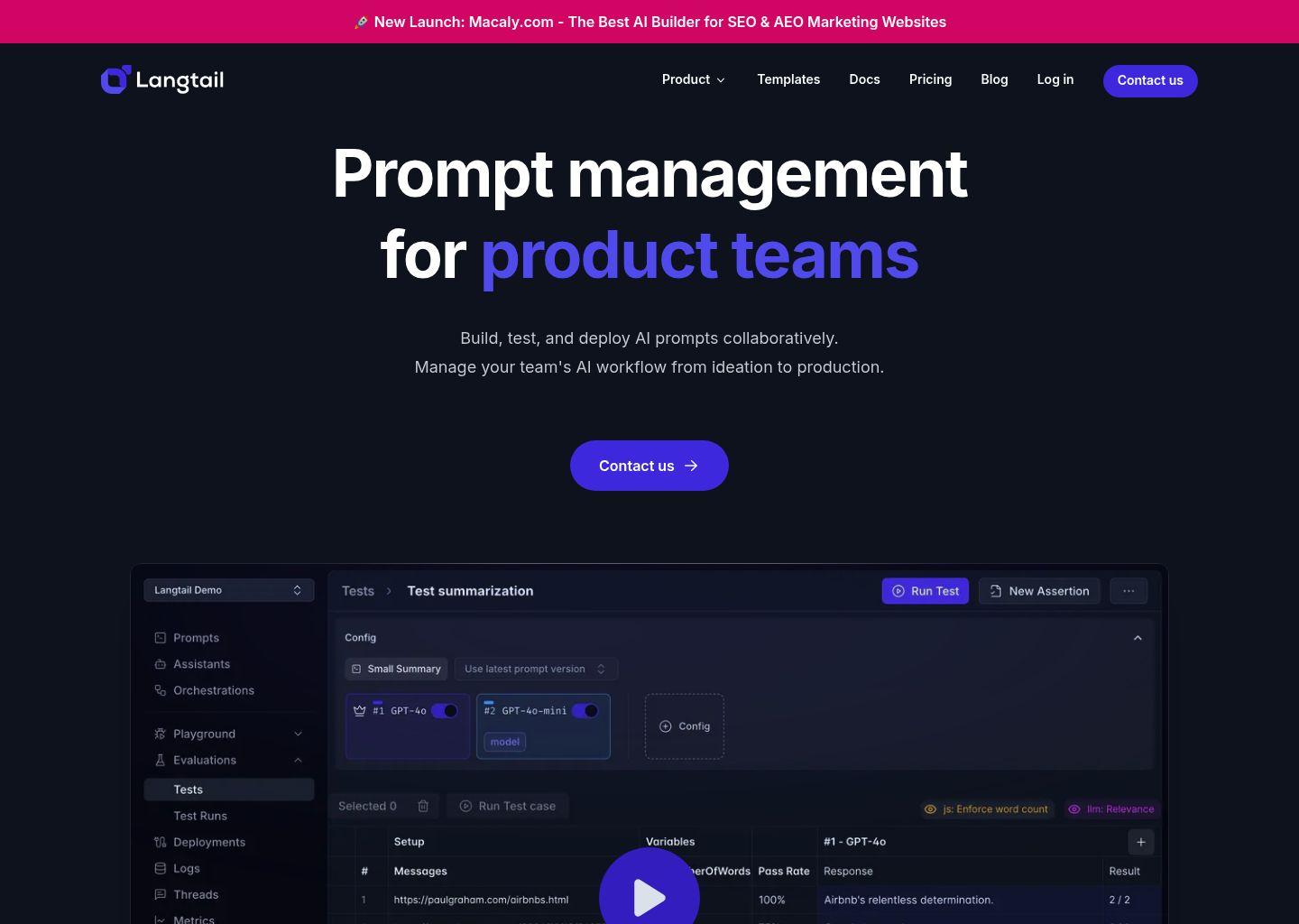 Langtail：面向产品团队的专业 Prompt 管理与测试平台