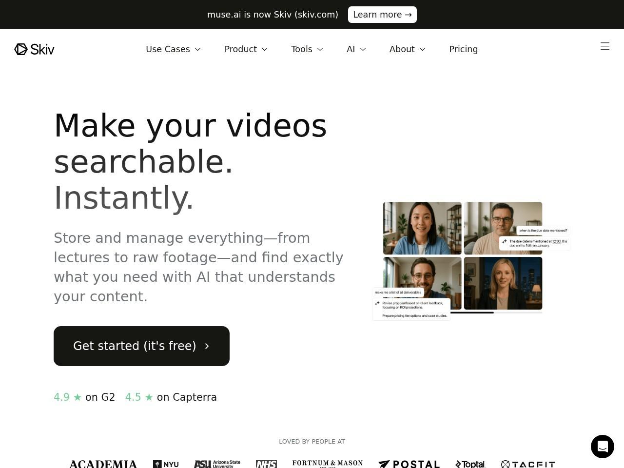 Skiv 视频托管与智能搜索平台