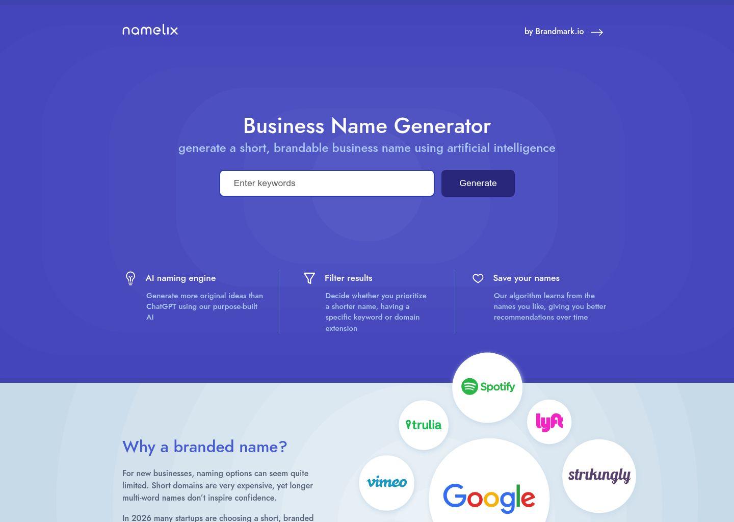 Namelix：AI驱动的品牌与公司名称生成器