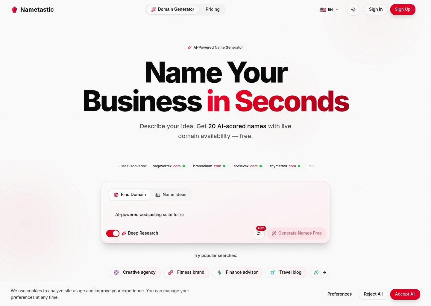 Nametastic AI 商业名称生成器