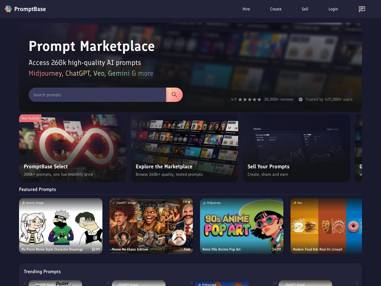PromptBase：AI 提示词交易市场（ChatGPT / Gemini / Midjourney 等）