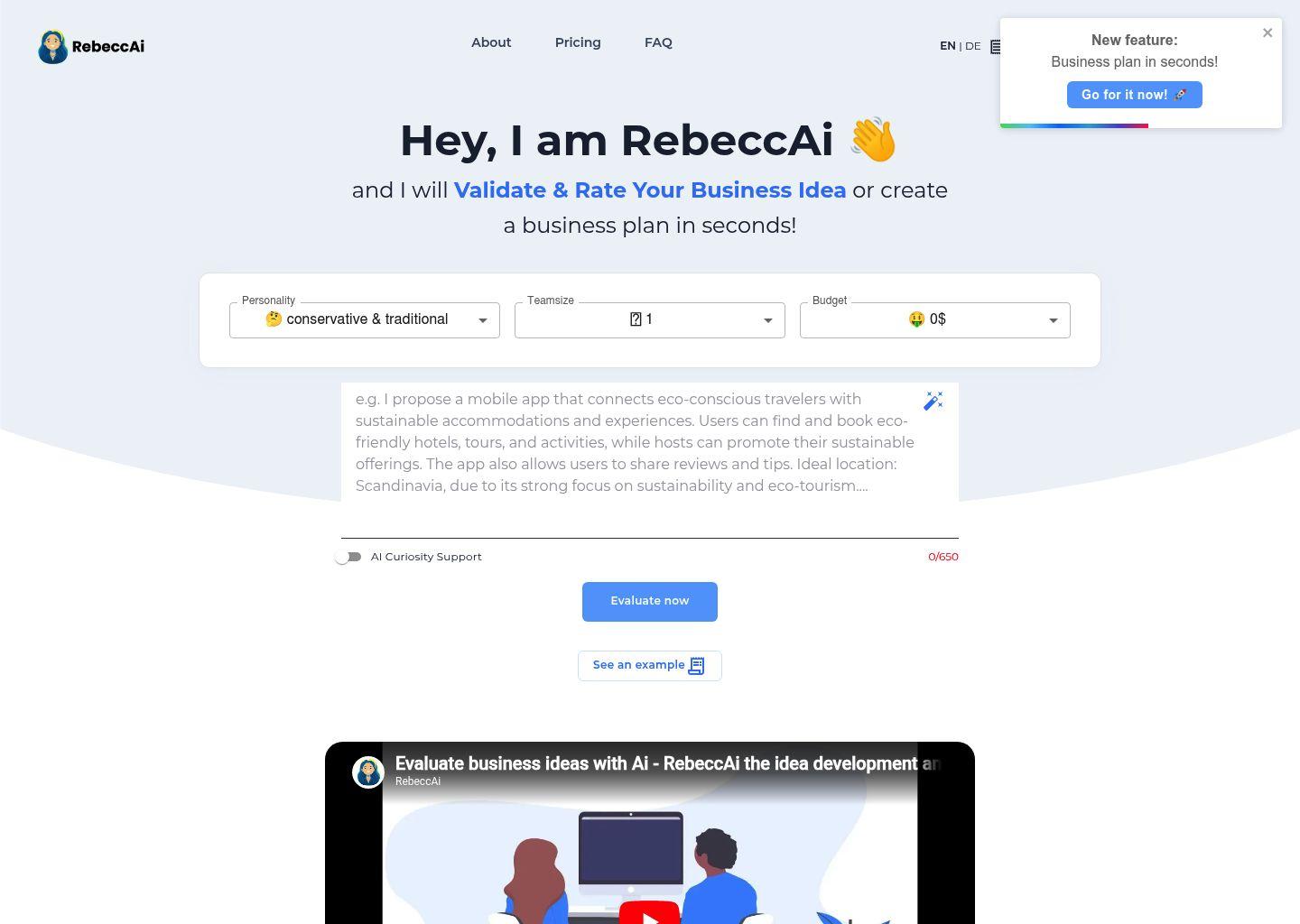 RebeccAi：AI 驱动的商业创意评估与验证工具