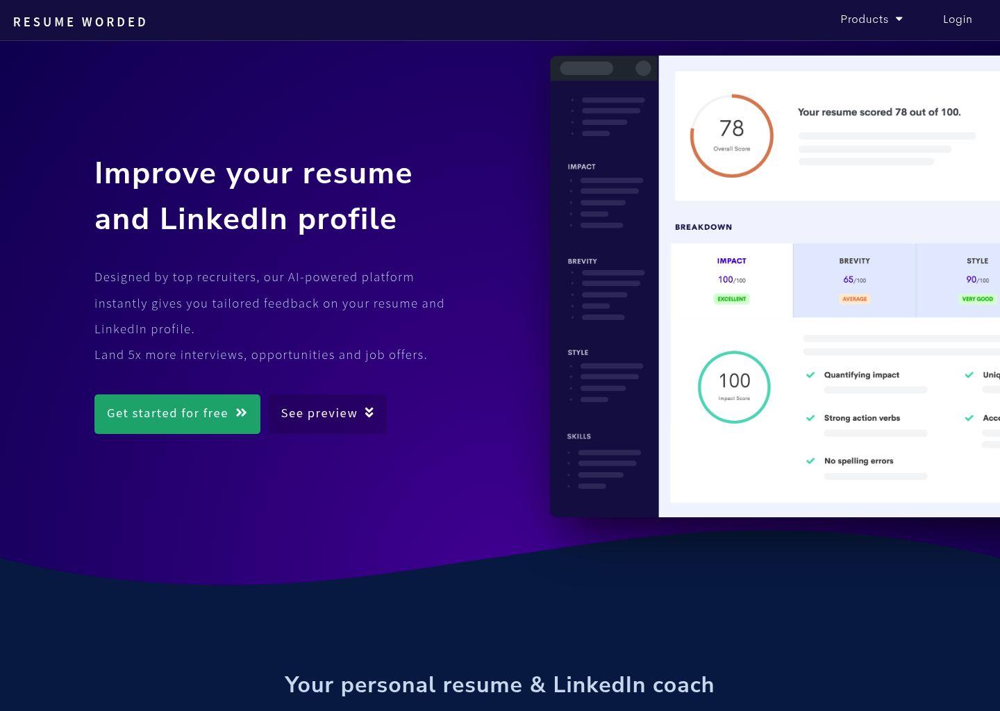 Resume Worded 在线简历与LinkedIn智能优化工具