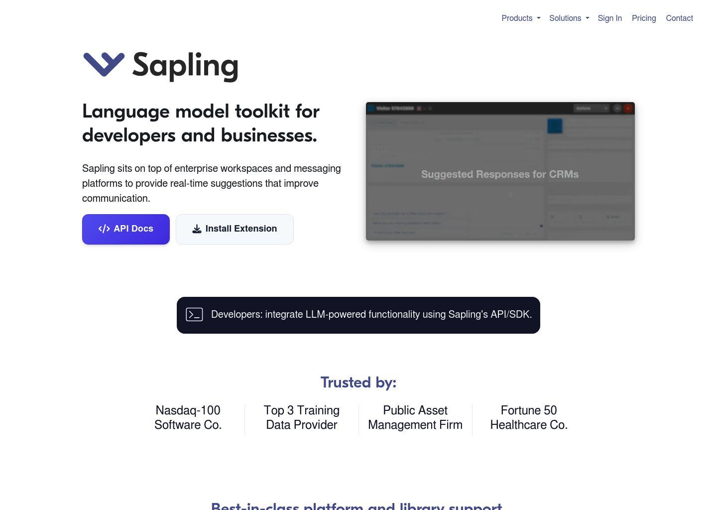 Sapling 语言模型 API 工具包与企业智能助手