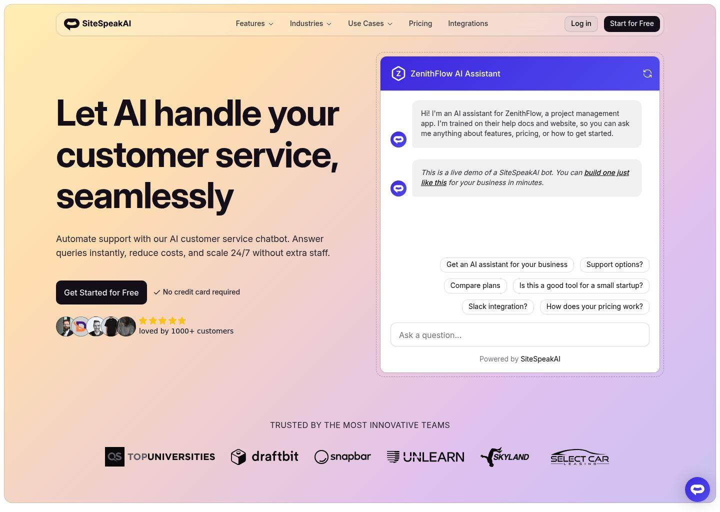 SiteSpeakAI 智能客服聊天机器人