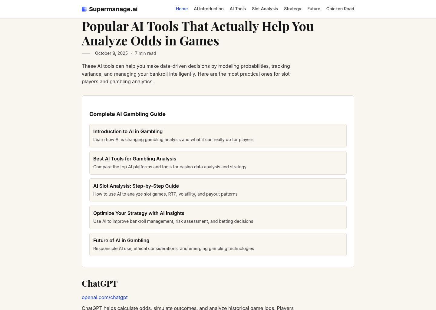 Supermanage.ai：热门AI赌博分析工具导航