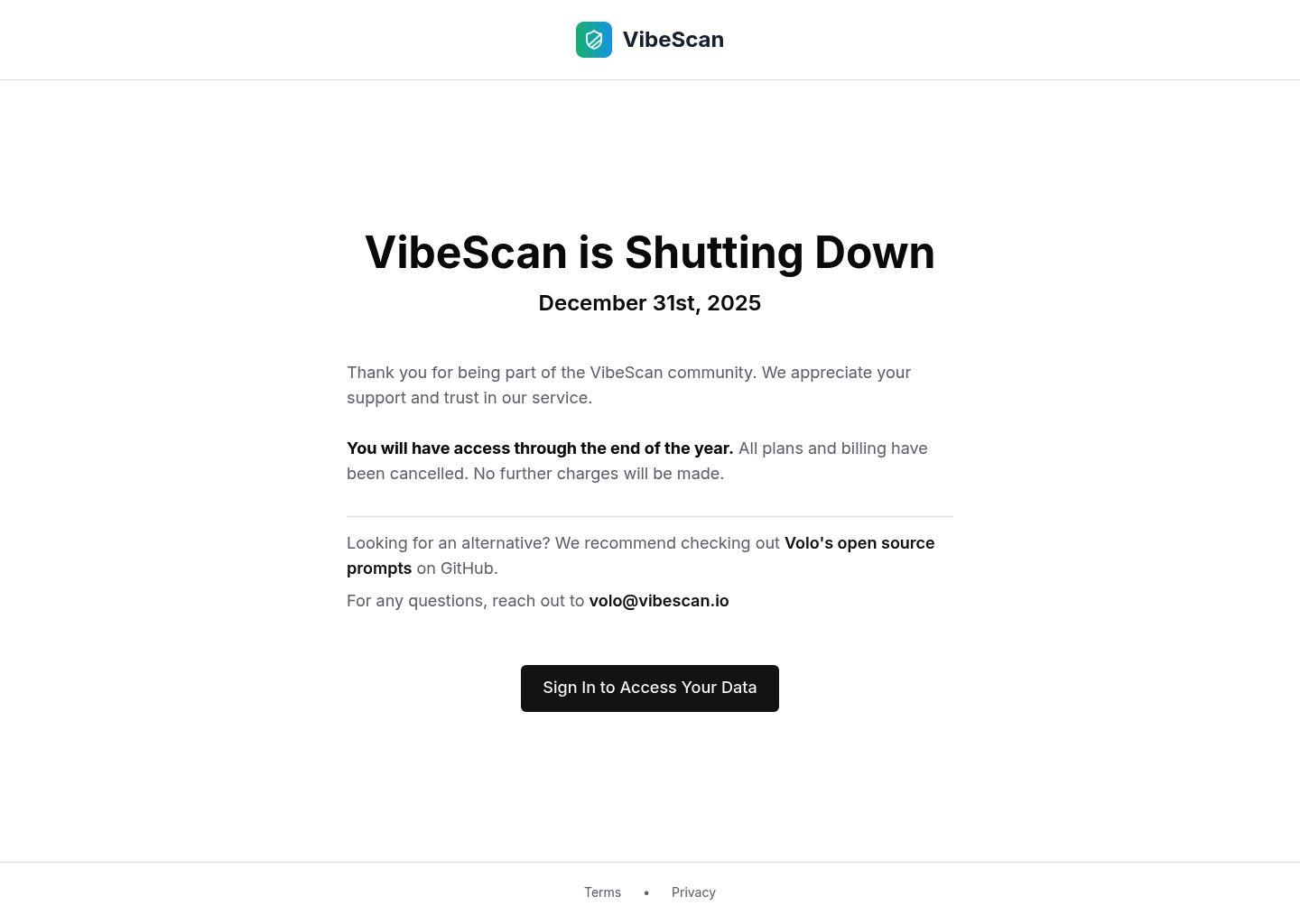 VibeScan 情绪扫描服务（将于 2025 年 12 月 31 日终止）
