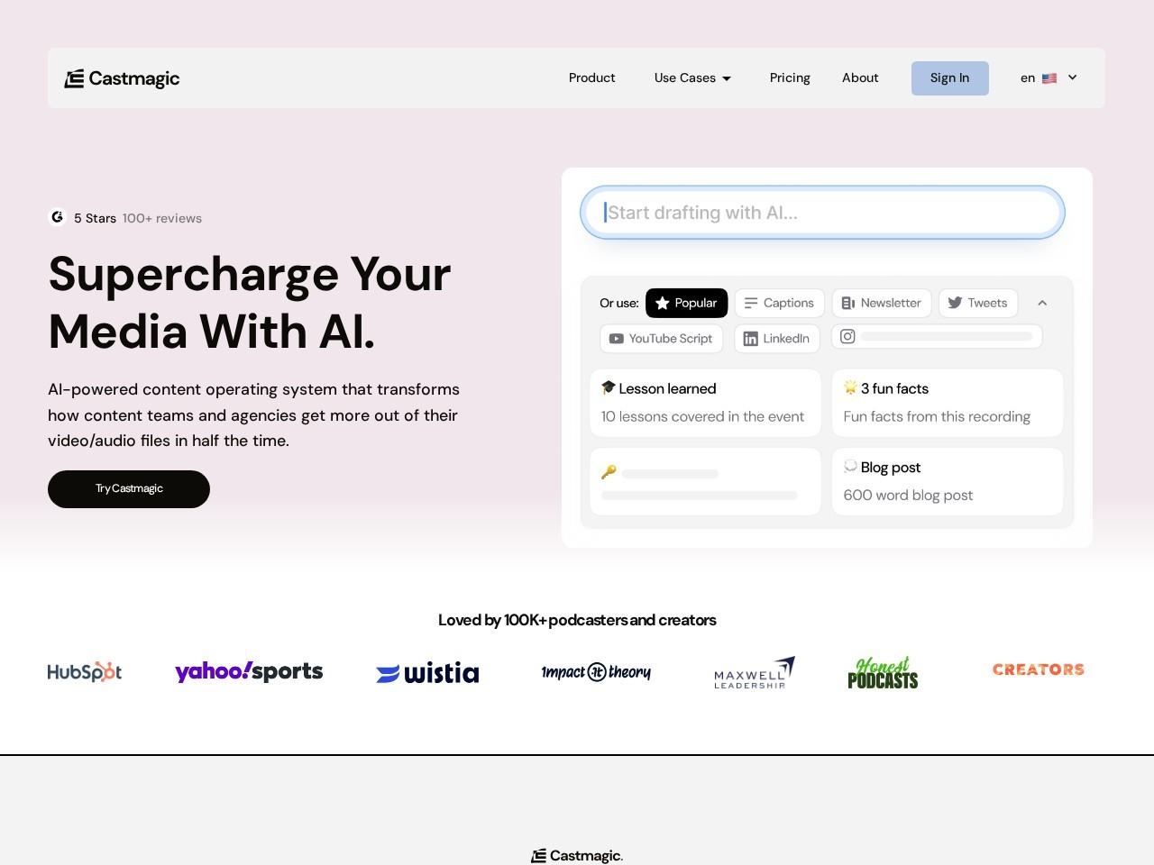 Castmagic：用 AI 将音频/视频一键转成可发布内容资产