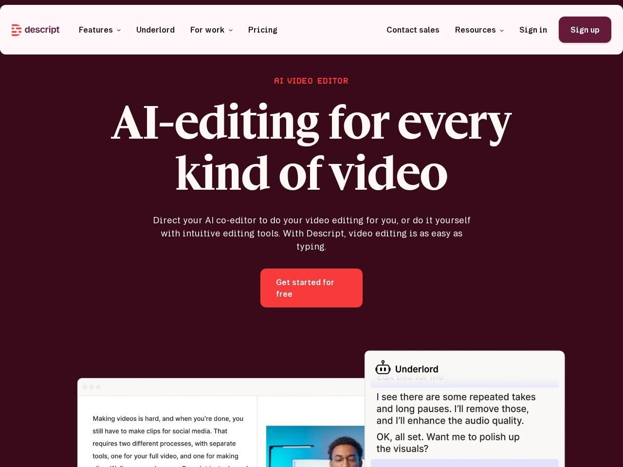Descript：AI 视频与播客编辑一体化工具