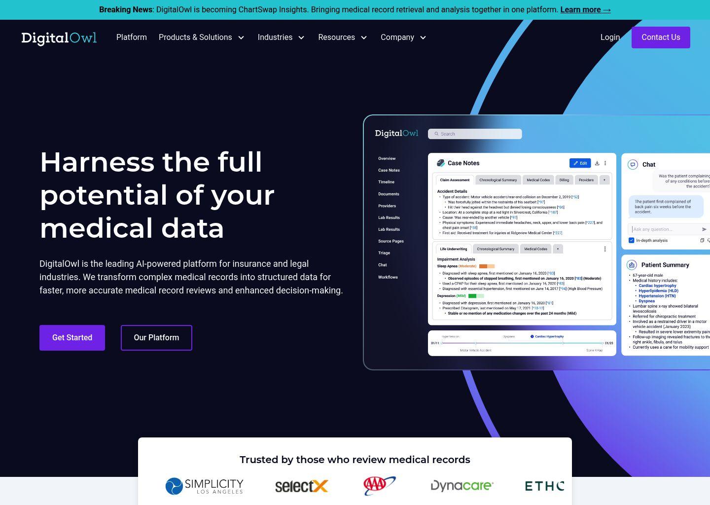 DigitalOwl（即将升级为 ChartSwap Insights）AI 医疗记录智能审查平台
