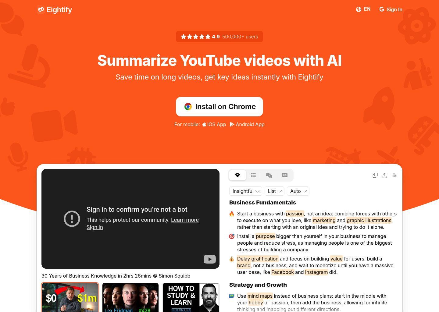 Eightify——YouTube 视频 AI 总结助手