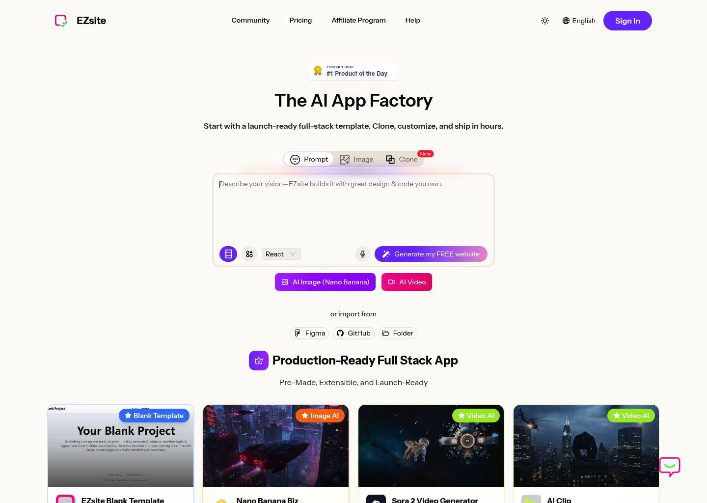 EZsite AI：一键克隆任意网站的全栈 AI 建站平台