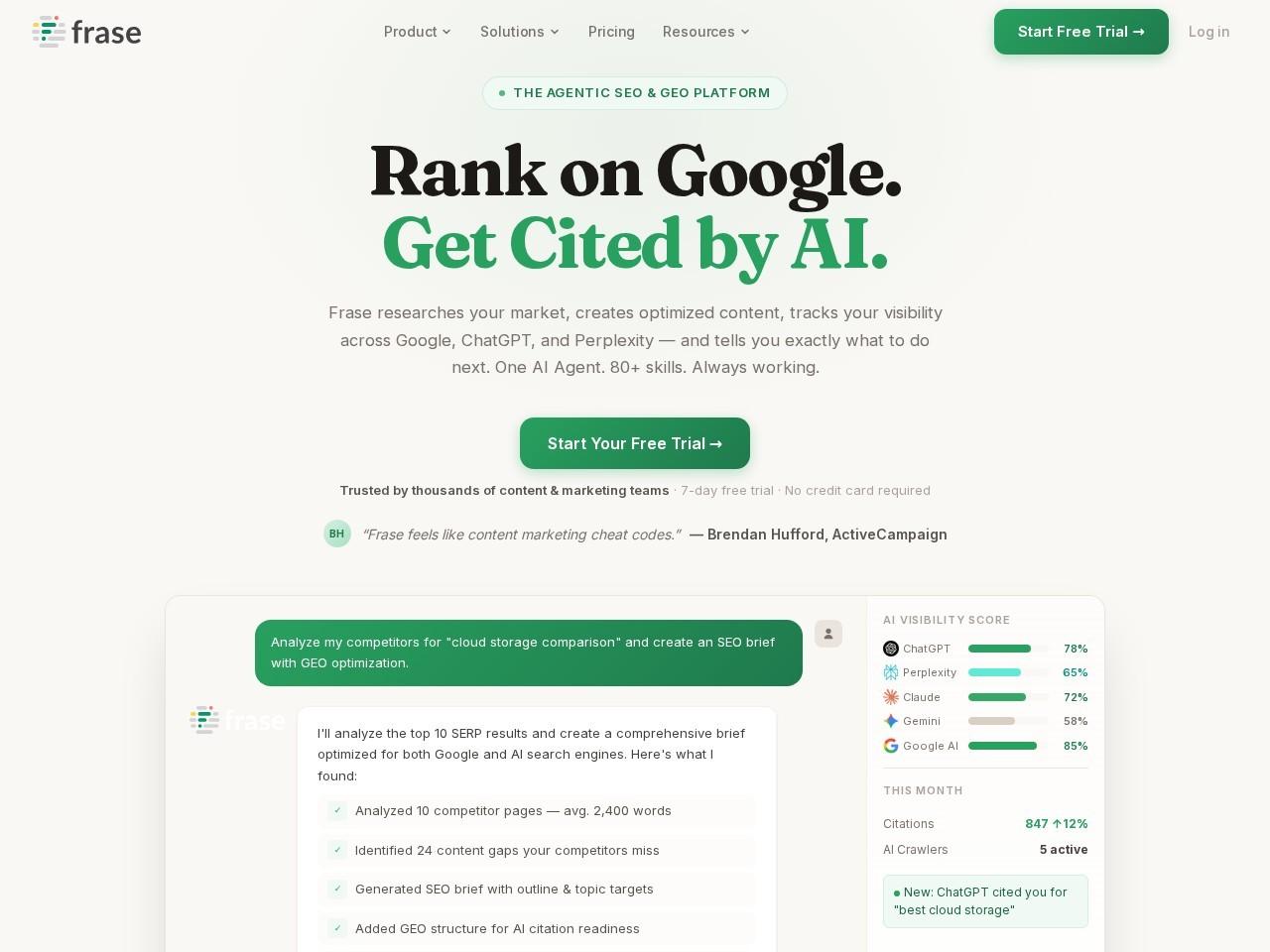 Frase 免费 SEO 与 GEO 工具：GEO Score Checker 与AI内容优化平台