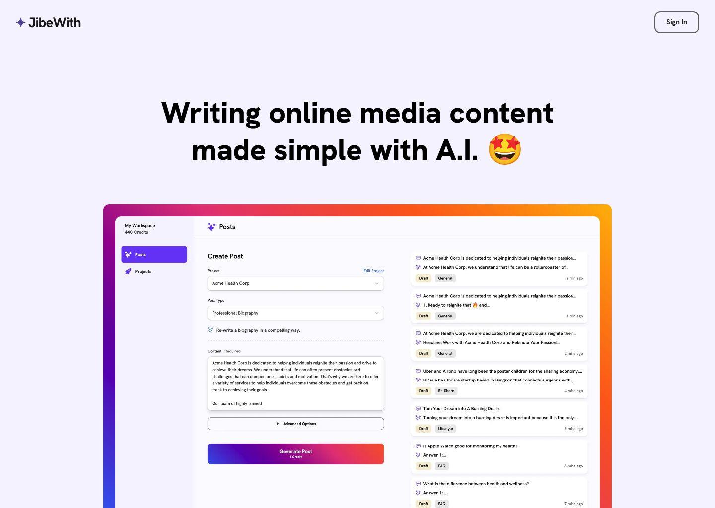 JibeWith：用 AI 简化社交媒体与博客内容创作