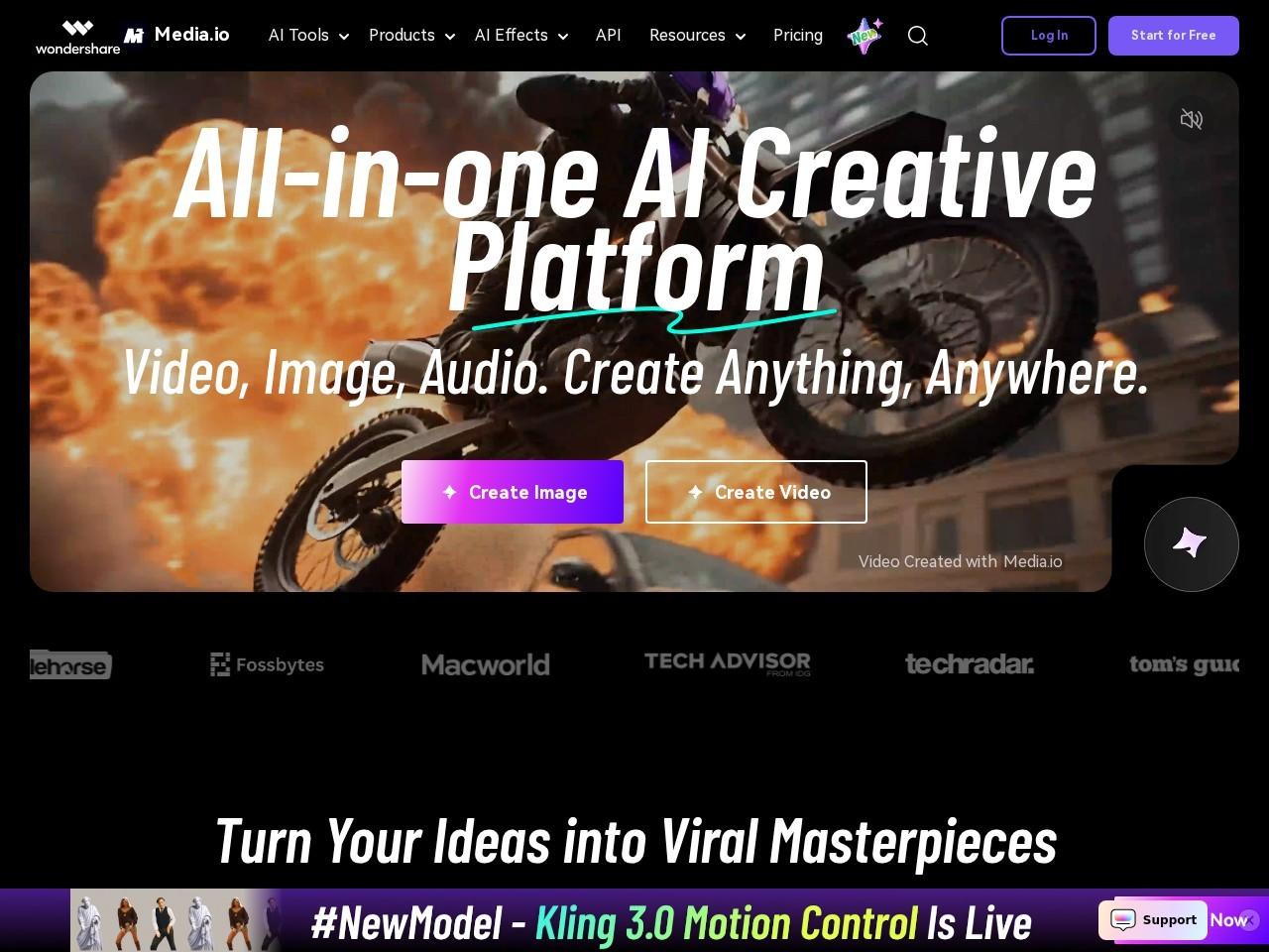 Media.io AI 生成器：在线视频、图片与音频创作平台