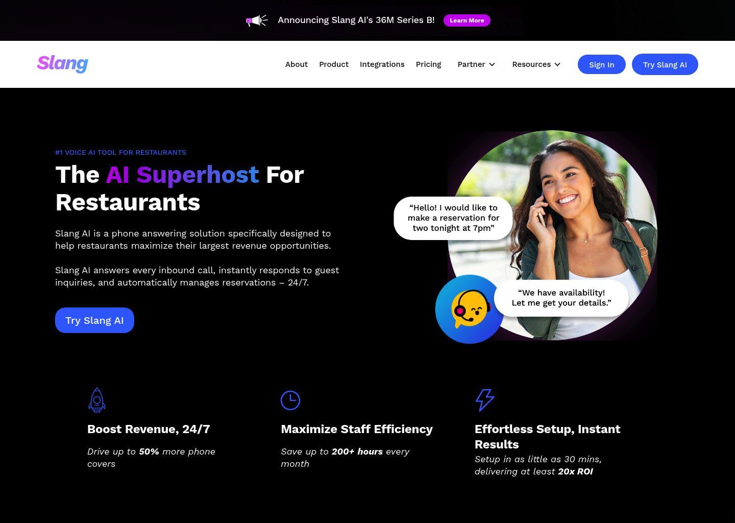 Slang AI 餐厅智能电话管家