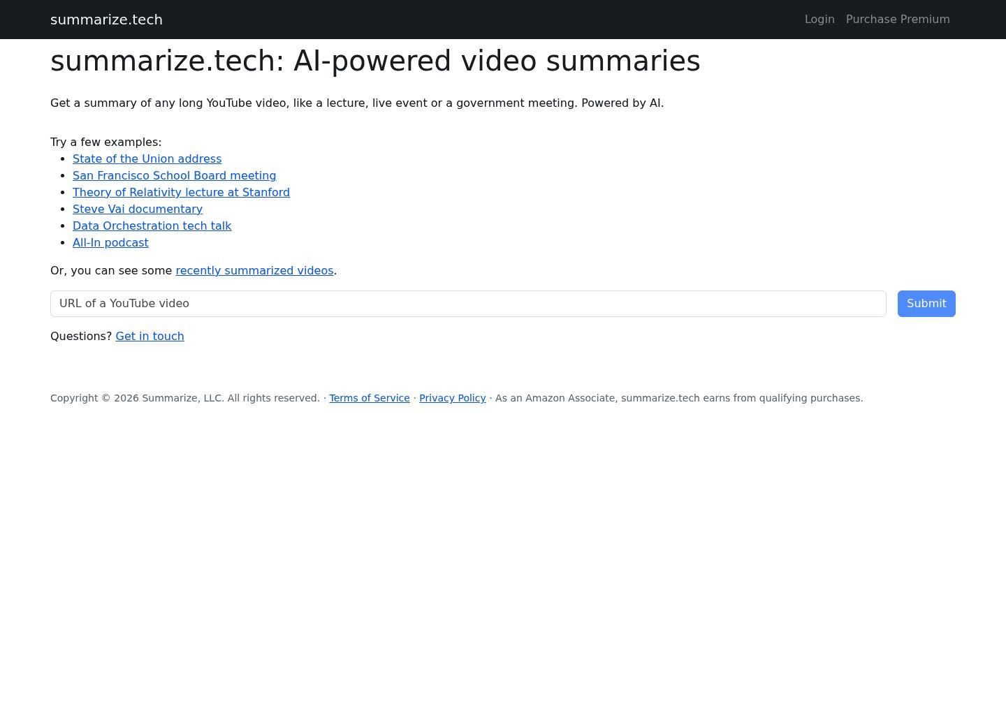 summarize.tech：AI 驱动的 YouTube 长视频摘要工具