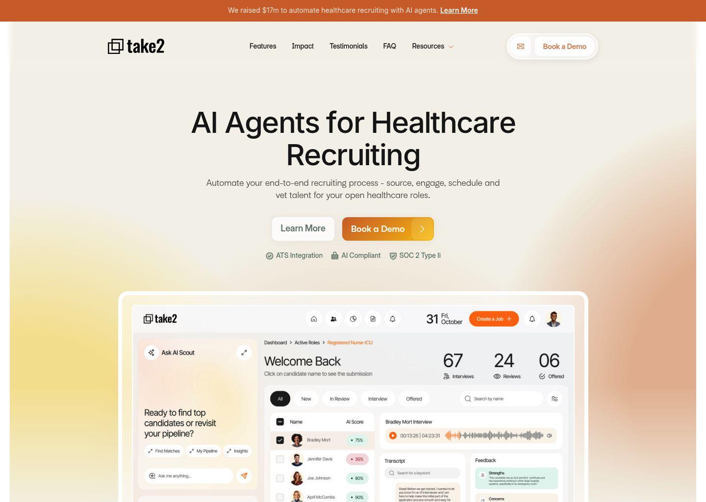 Take2 AI 医疗招聘智能代理平台