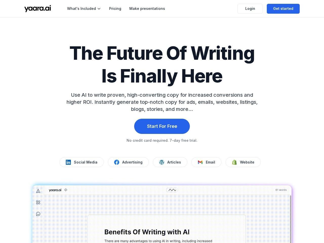 Yaara.ai：AI写作与营销文案生成工具，快速产出高转化内容