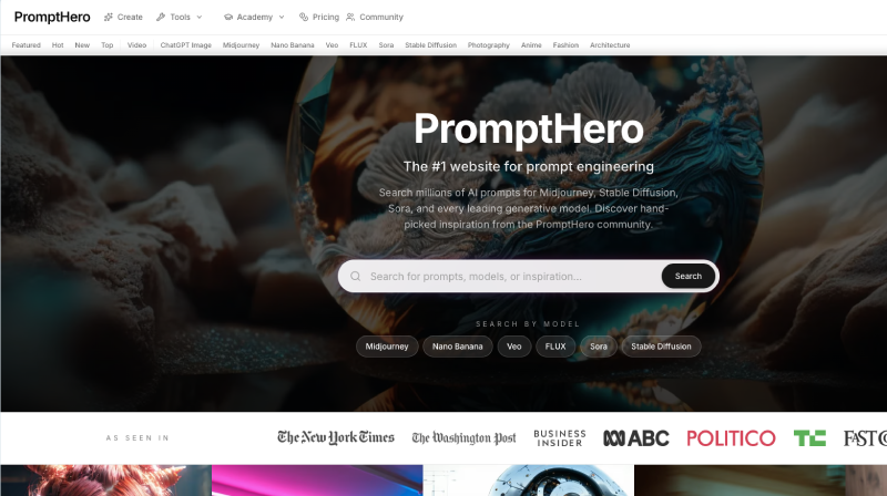 PromptHero：AI 图像与视频生成提示词搜索与灵感社区